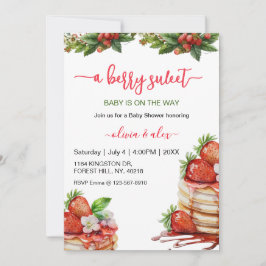 Script Watercolor Berry sweet Baby shower 招待状