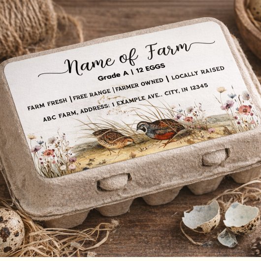 Script Watercolor Farm Quail Egg Carton Label ラベル