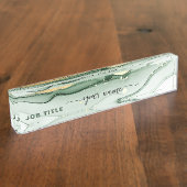 Script Watercolor Sage green Gold  デスクネームプレート (側面)