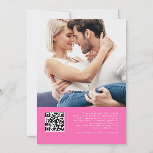 Script We Do Photo QR Code Hot Pink 結婚's 招待状 (裏面)