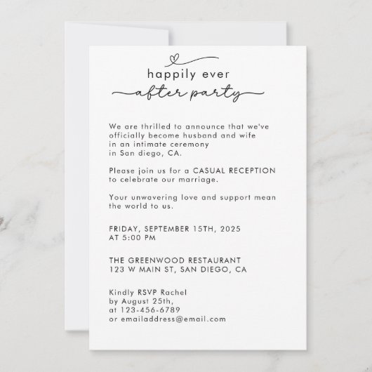 Script We Elopedモダンフォトウェディングレセプション 招待状 (正面)