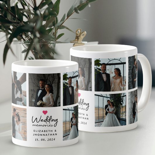 Script Wedding Memories Heart Couple Photo Collage コーヒーマグカップ
