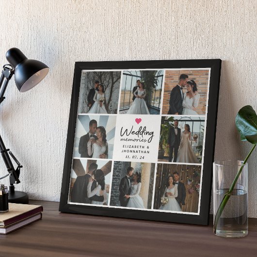 Script Wedding Memories Heart Couple Photo Collage ポスター