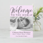 Script Welcome to the World pink水玉模様写真 案内状 (スタンド正面)