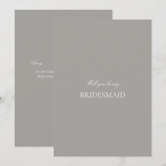 Script White & Gray Bridesmaid Proposal Card セーブザデート (正面/裏面)