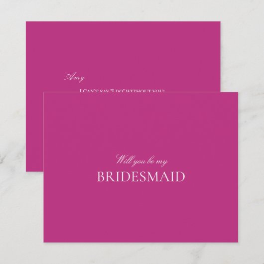 Script White & Magenta Bridesmaid Proposal Card セーブザデート (正面/裏面)