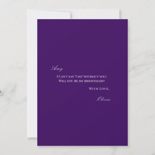 Script White & Purple Bridesmaid Proposal Card セーブザデート (裏面)