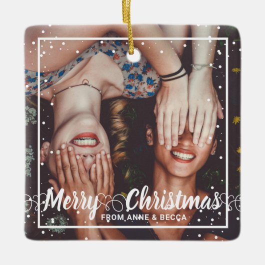 Script With Data Photo Red Keepsake セラミックオーナメント (正面)