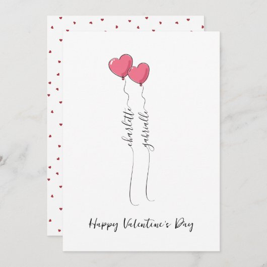 Scripted Name With Heart Balloon Valentine's Day シーズンカード (正面/裏面)