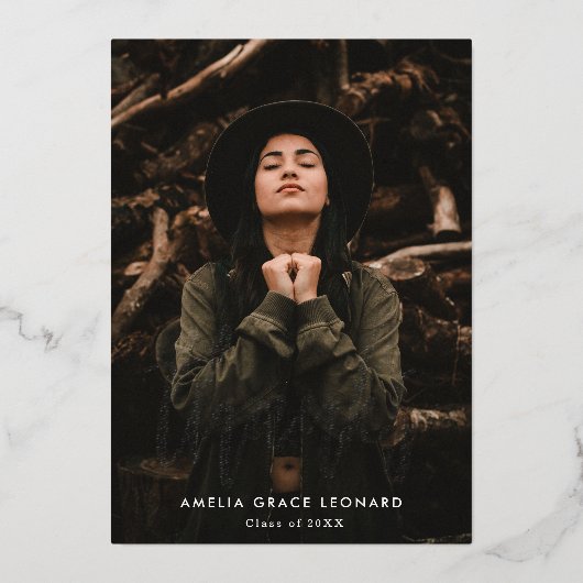 Scripted Silver Foil Photo Graduation Thank You 箔招待状 (正面)