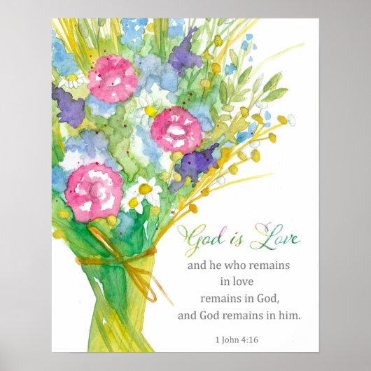Scripture 1 John 4:16 God is Love Religious Flower ポスター (正面)