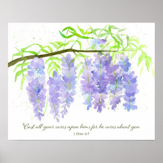 Scripture 1 Peter 5:7 Bible Verse Wisteria Flowers ポスター