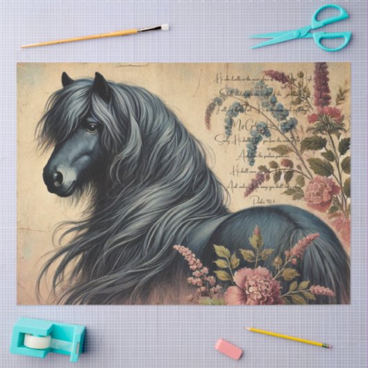 Scripture & Elegant Floral Shetland Pony 薄葉紙 (クラフト)