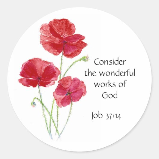 Scripture, Inspirational, Quote, Flower, Poppy ラウンドシール (正面)