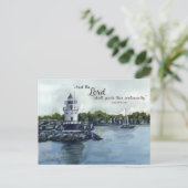 Scripture Isaiah 58:11 Maine Lighthouse Watercolor ポストカード (スタンド正面)