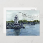Scripture Isaiah 58:11 Maine Lighthouse Watercolor ポストカード (正面/裏面)