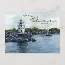 Scripture Isaiah 58:11 Maine Lighthouse Watercolor ポストカード