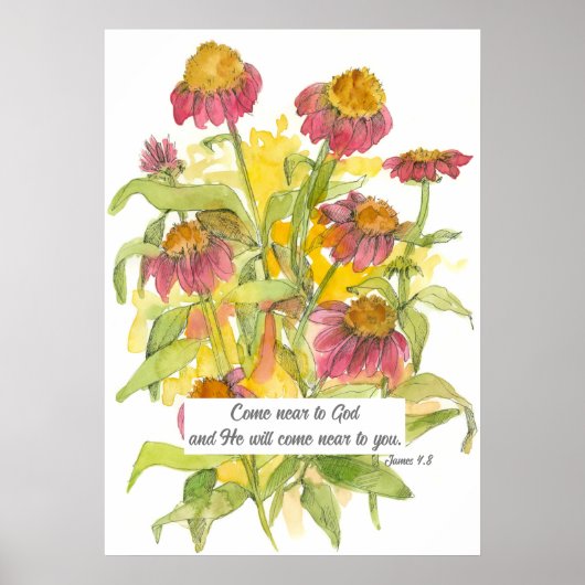 Scripture James 4:8 Bible Verse Religious Flower ポスター (正面)