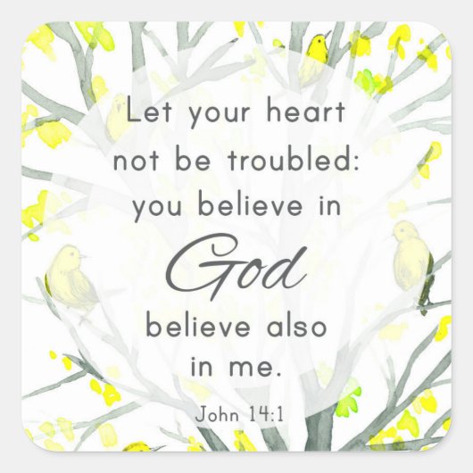 Scripture John 14 Bible Verse Birds Religious スクエアシール (正面)