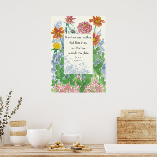 Scripture John 4:12 Love One Another Religious ポスター (キッチン)