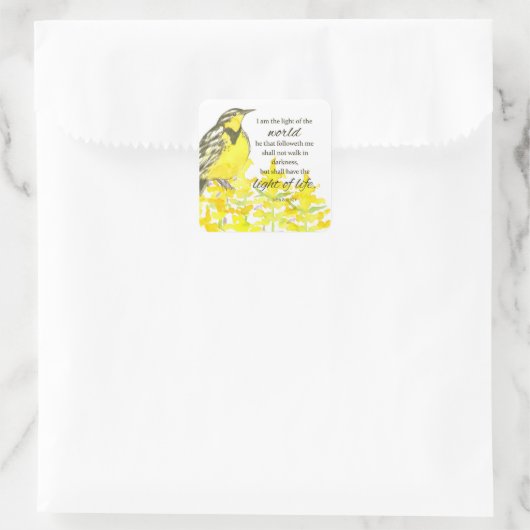 Scripture John 8 12 Light of Life Meadowlark Bird スクエアシール (バッグ)