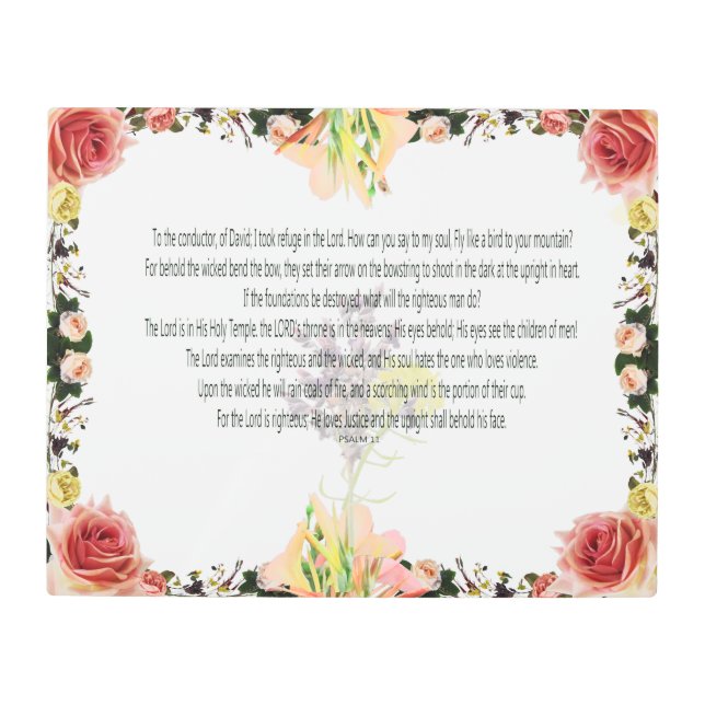 Scripture, Psalm 11, Colorful Flower メタルプリント (正面)