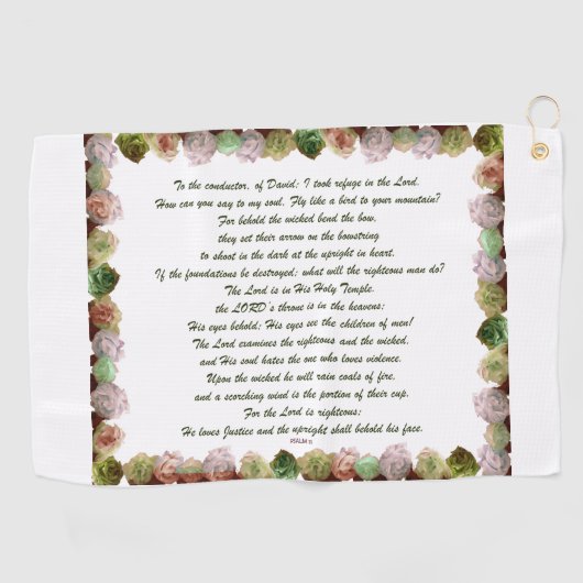 Scripture, Psalm 11, Green Gray Roses ゴルフタオル (横)