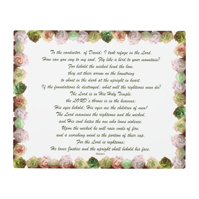 Scripture, Psalm 11, Green Gray Roses メタルプリント (正面)