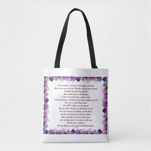 Scripture, Psalm 11, Purple Roses トートバッグ (正面)