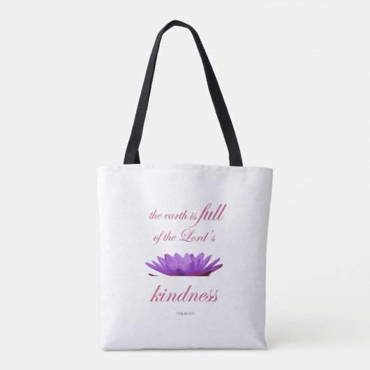 Scripture, Psalm 33, Lord's Kindness Purple Lotus トートバッグ (裏面)