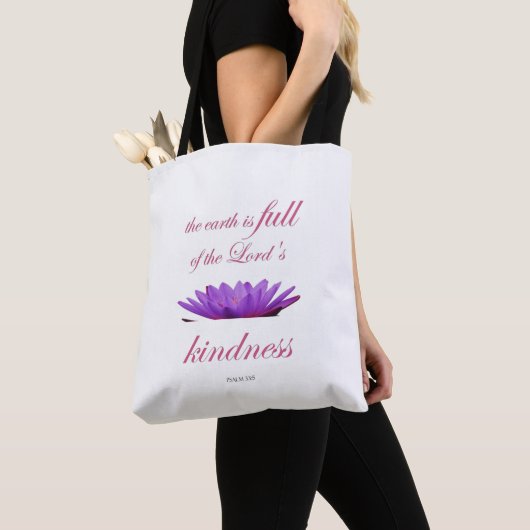 Scripture, Psalm 33, Lord's Kindness Purple Lotus トートバッグ (クローズアップ)