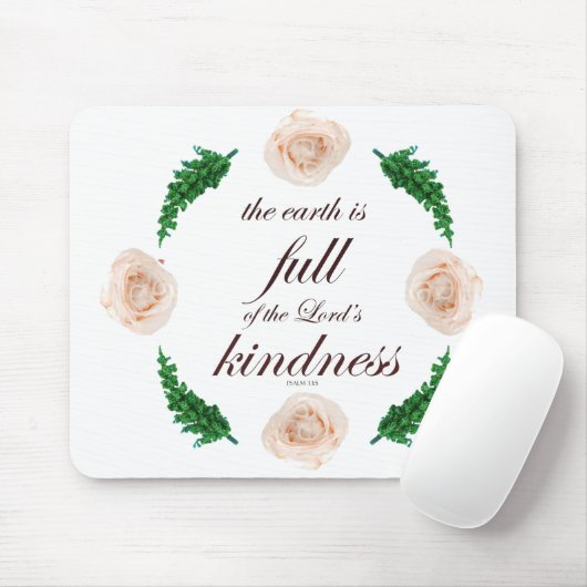 Scripture, Psalm 33, White Roses & Green Branches マウスパッド (マウス)