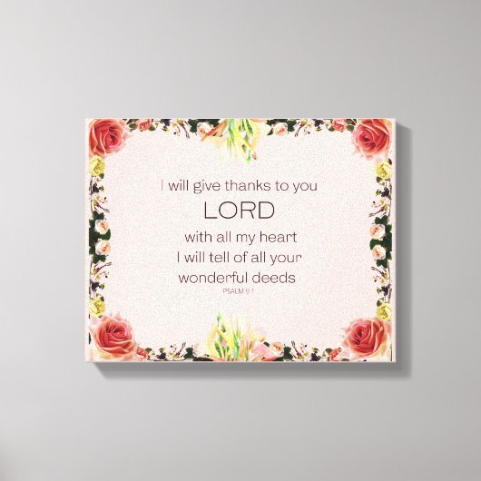 Scripture Psalm 9, Floral キャンバスプリント (正面)