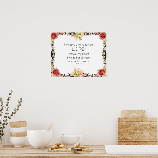Scripture Psalm 9, Floral ポスター (キッチン)