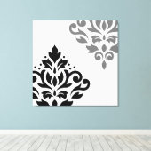 Scroll Damask Art I Black & Gray on White キャンバスプリント (インサイチュ (ウッドフロア))