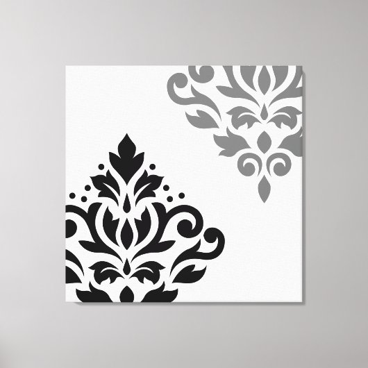Scroll Damask Art I Black & Gray on White キャンバスプリント (正面)