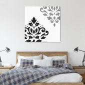 Scroll Damask Art I Black & Gray on White キャンバスプリント (インサイチュ (寝室))