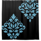Scroll Damask Art I Blue on Black シャワーカーテン (正面)