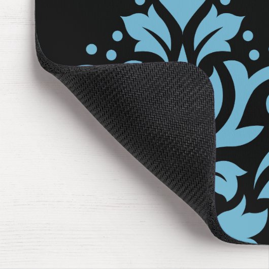 Scroll Damask Art I Blue on Black マウスパッド (コーナー)