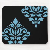 Scroll Damask Art I Blue on Black マウスパッド (正面)