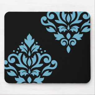 Scroll Damask Art I Blue on Black マウスパッド