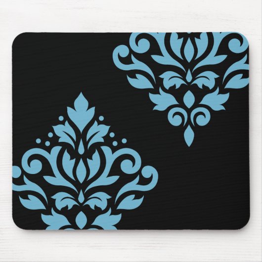 Scroll Damask Art I Blue on Black マウスパッド (正面)