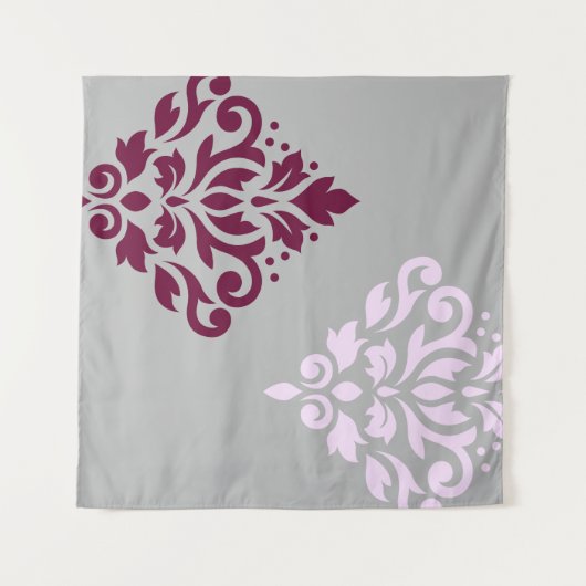 Scroll Damask Art I Plum Pink Gray タペストリー (正面(横))