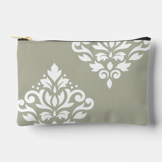 Scroll Damask Art I White on Green アクセサリーポーチ (正面)