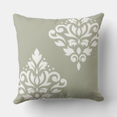 Scroll Damask Art I White on Green クッション (裏面)