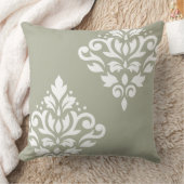 Scroll Damask Art I White on Green クッション (ブランケット)