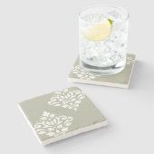 Scroll Damask Art I White on Green ストーンコースター (横)