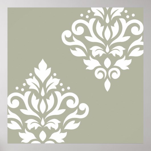 Scroll Damask Art I White on Green ポスター (正面)