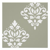 Scroll Damask Art I White on Green ポスター (正面)