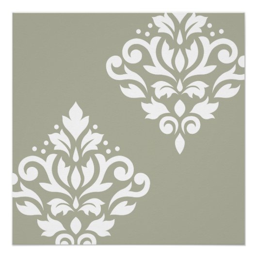 Scroll Damask Art I White on Green ポスター (正面)